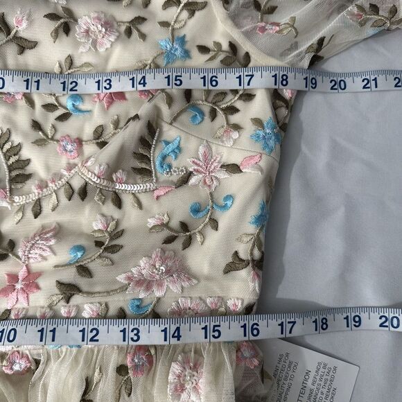 NEW Mac Duggal [‎ 10 ] 35111 Floral Embroidered Blouson Sleeve Gown Ivory Long - Picture 5 of 16